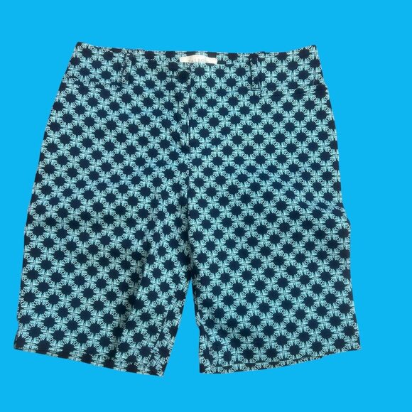 Talbots Blue and Turquoise Geometric Print Bermuda Shorts Size 4 Petite - Picture 1 of 7